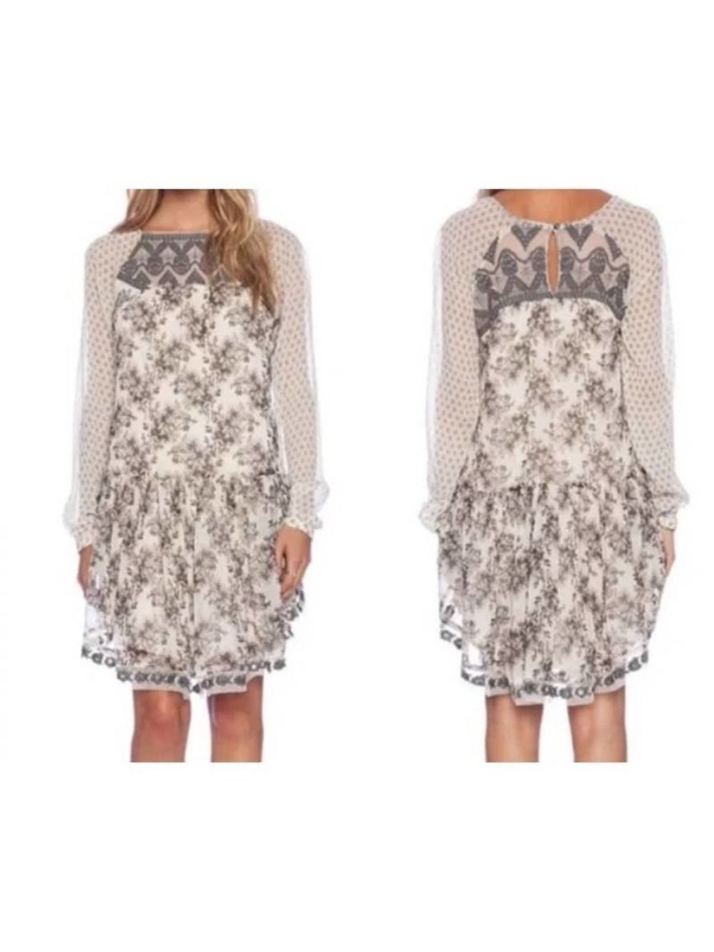 Free people Elsie Sheer Lace Boho Dress in Magnolia Combo